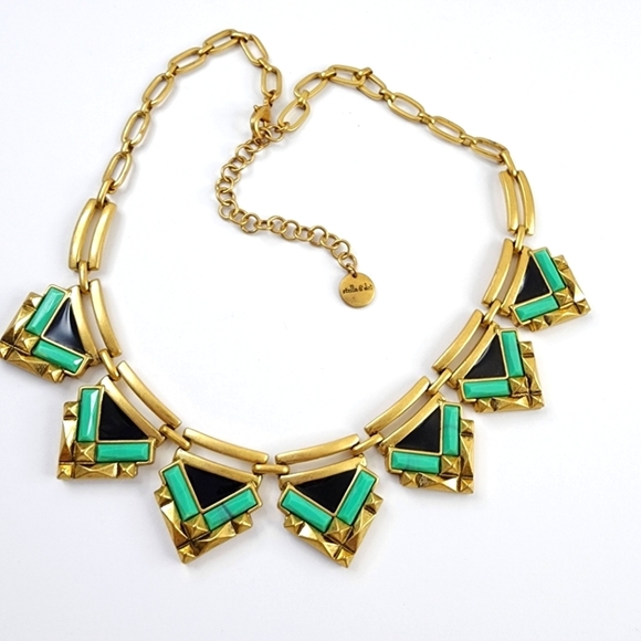 Stella + Dot statement necklace green black art deco - Picture 9 of 10